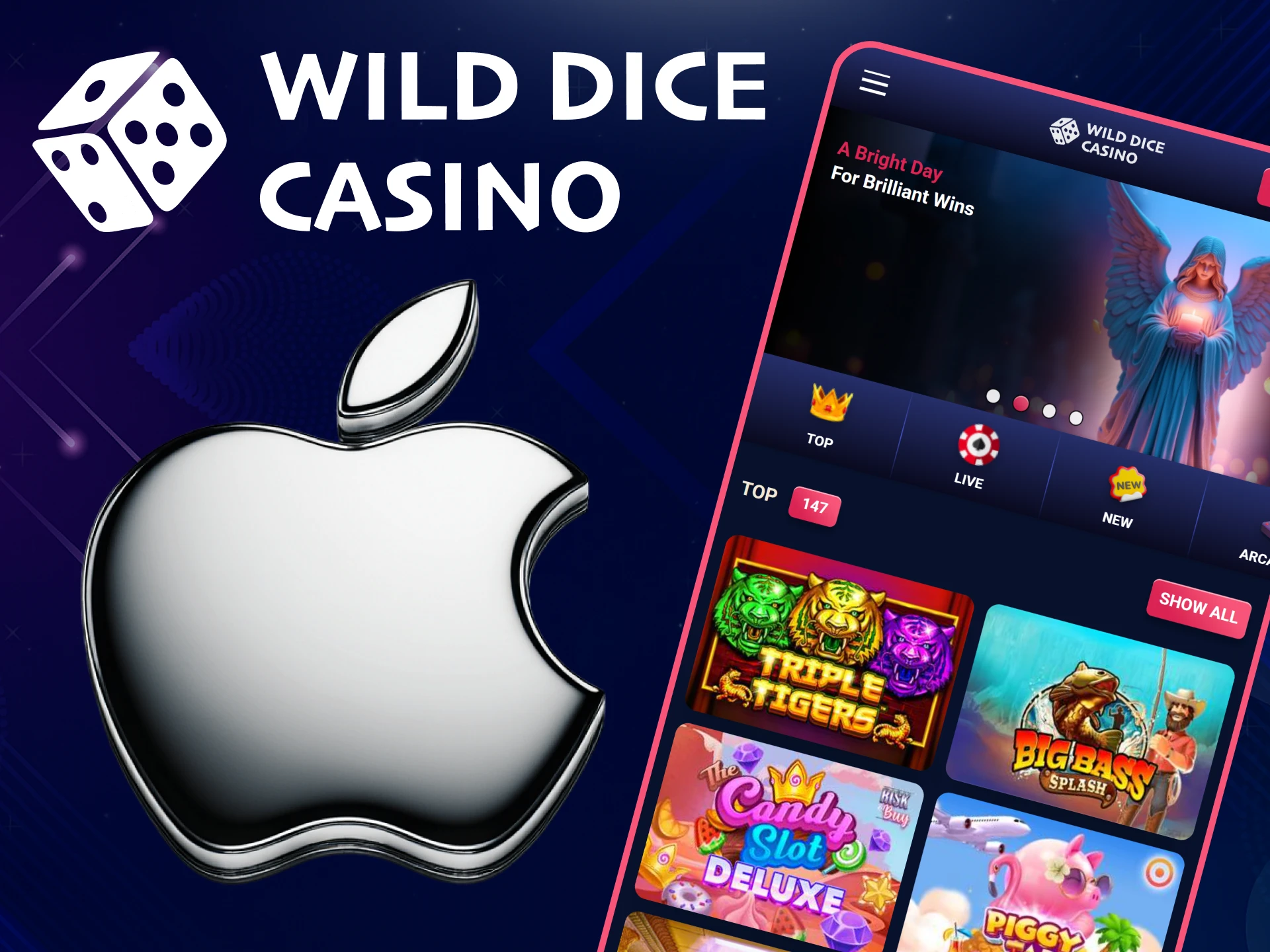 Download and play casino games in the Wild Dice Casino app on iOS.