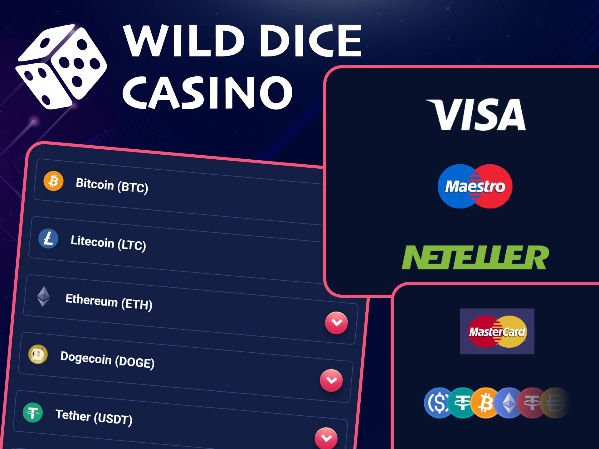 You will find many payment methods in the Wild Dice Casino app.