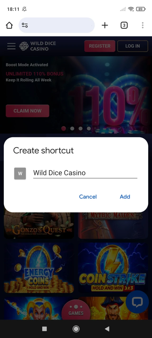 Complete adding Wild Dice Casino to your Android device.