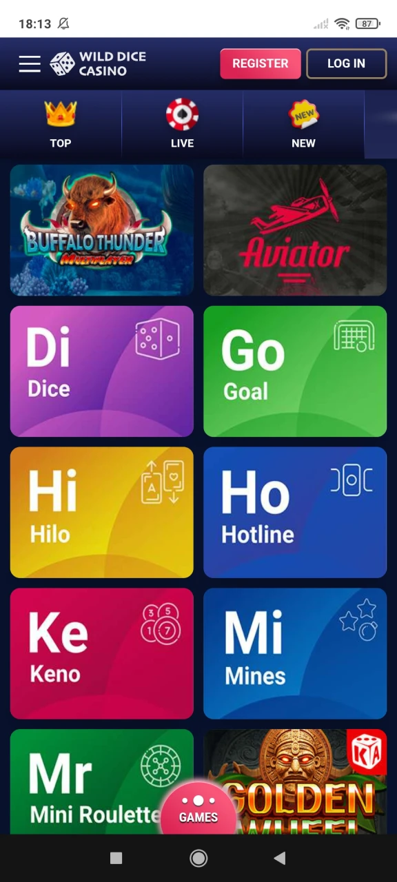 Now you can start playing Aviator at Wild Dice Casino using your Android device.