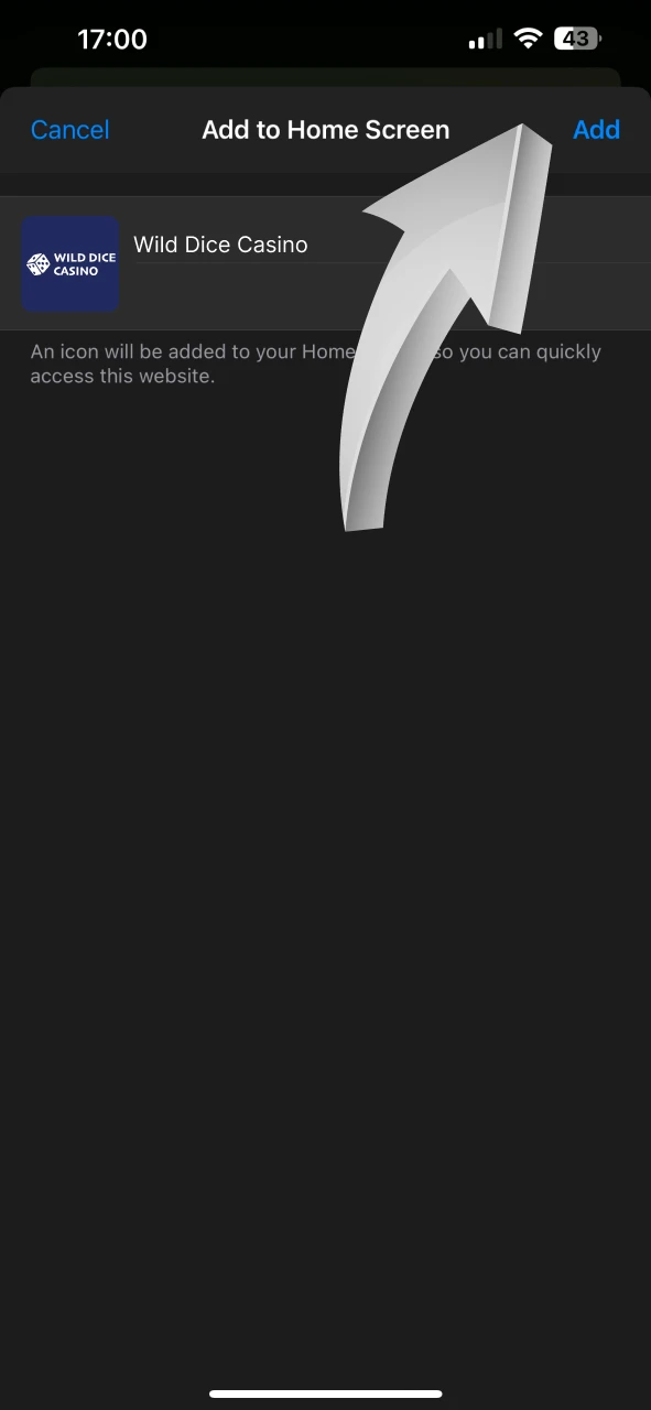 Complete adding the Wild Dice Casino app to your iOS device.