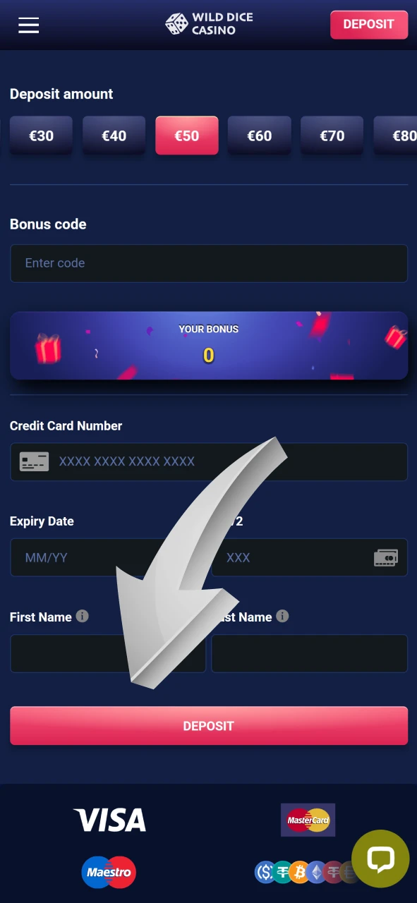 Top up your deposit to play Aviator on the Wild Dice Casino website.