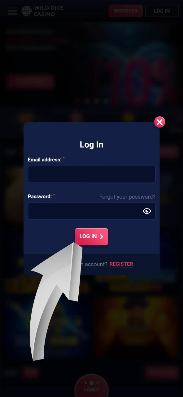 After registration, log in to your personal account at Wild Dice Casino to play Aviator.