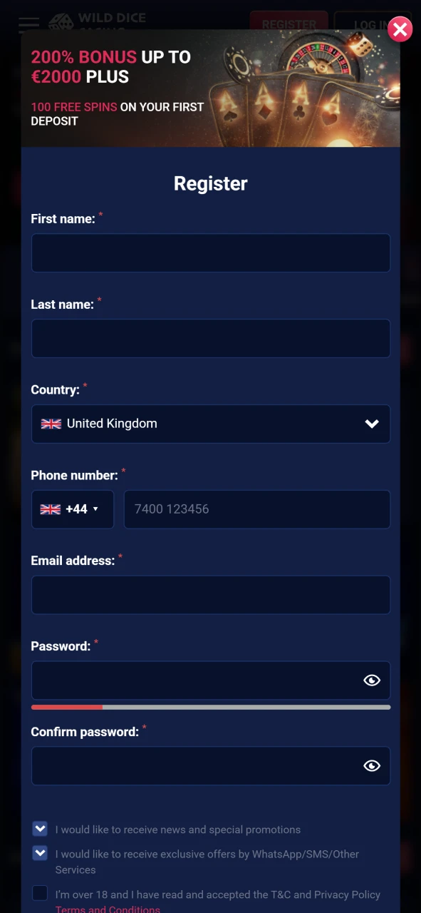 Register at Wild Dice Casino to receive bonuses.