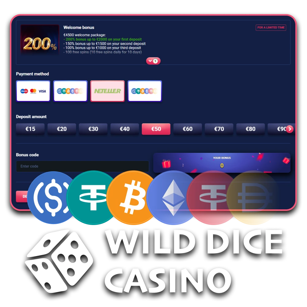 We'll tell you about depositing at Wild Dice Casino.