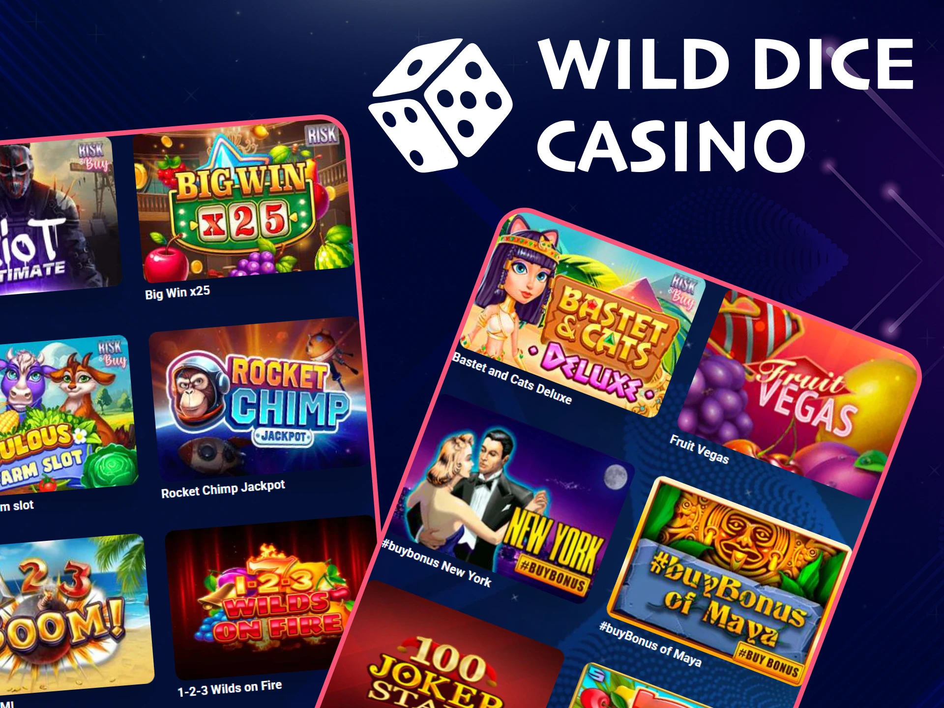 You will find a large number of slots at Wild Dice Casino.