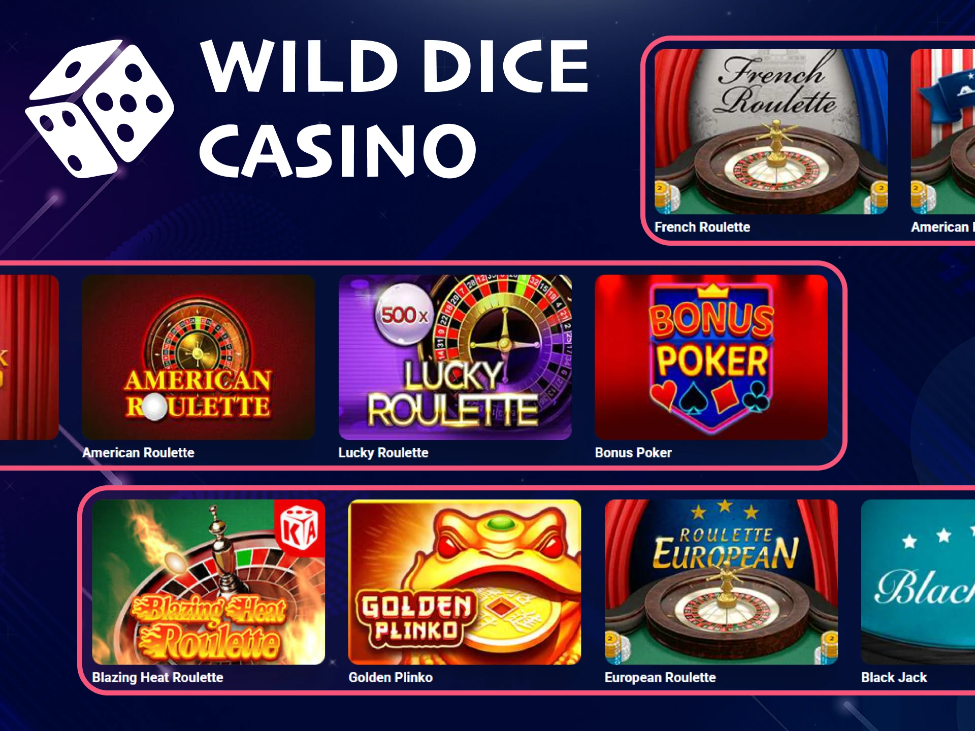 We recommend table games from Wild Dice Casino.