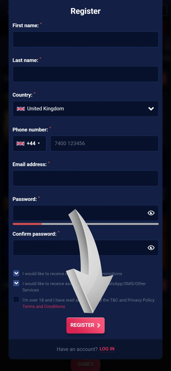 Register to play live casino games at Wild Dice Casino.