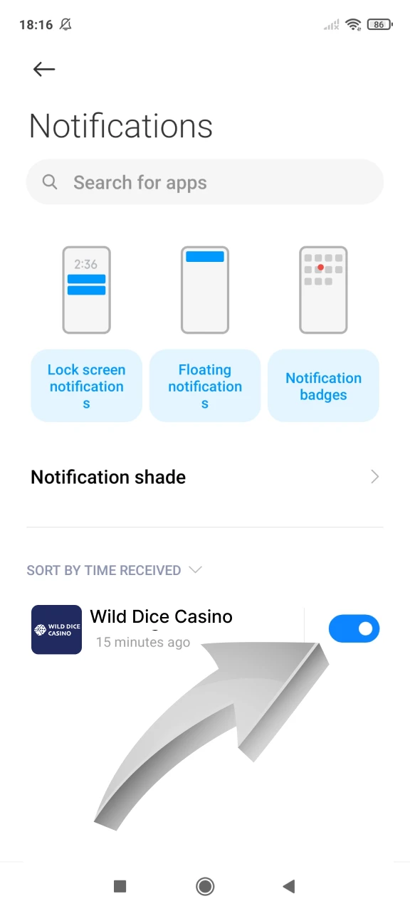 Turn on notifications for the Wild Dice Casino app.