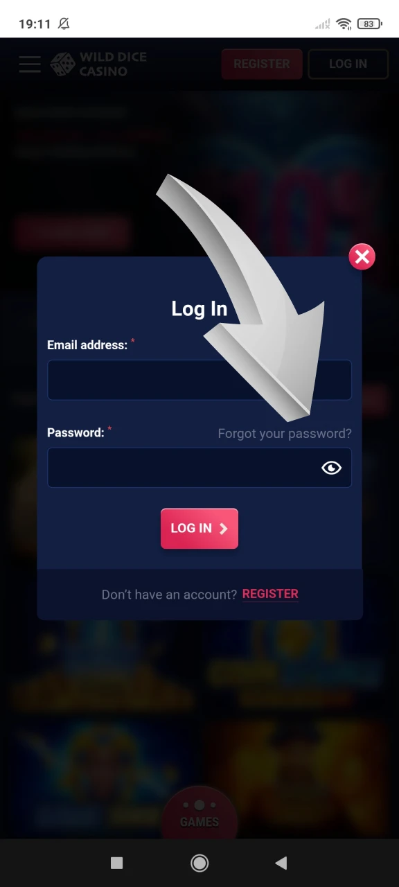 When logging into your Wild Dice Casino account, click the Forgot Password button.