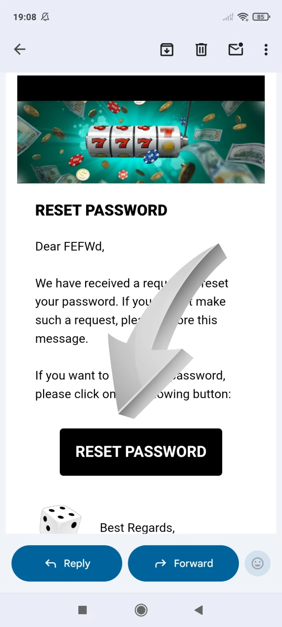 Follow the link sent by Wild Dice Casino.
