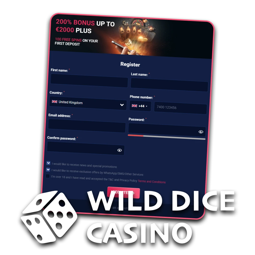 We will tell you about registration at Wild Dice Casino.
