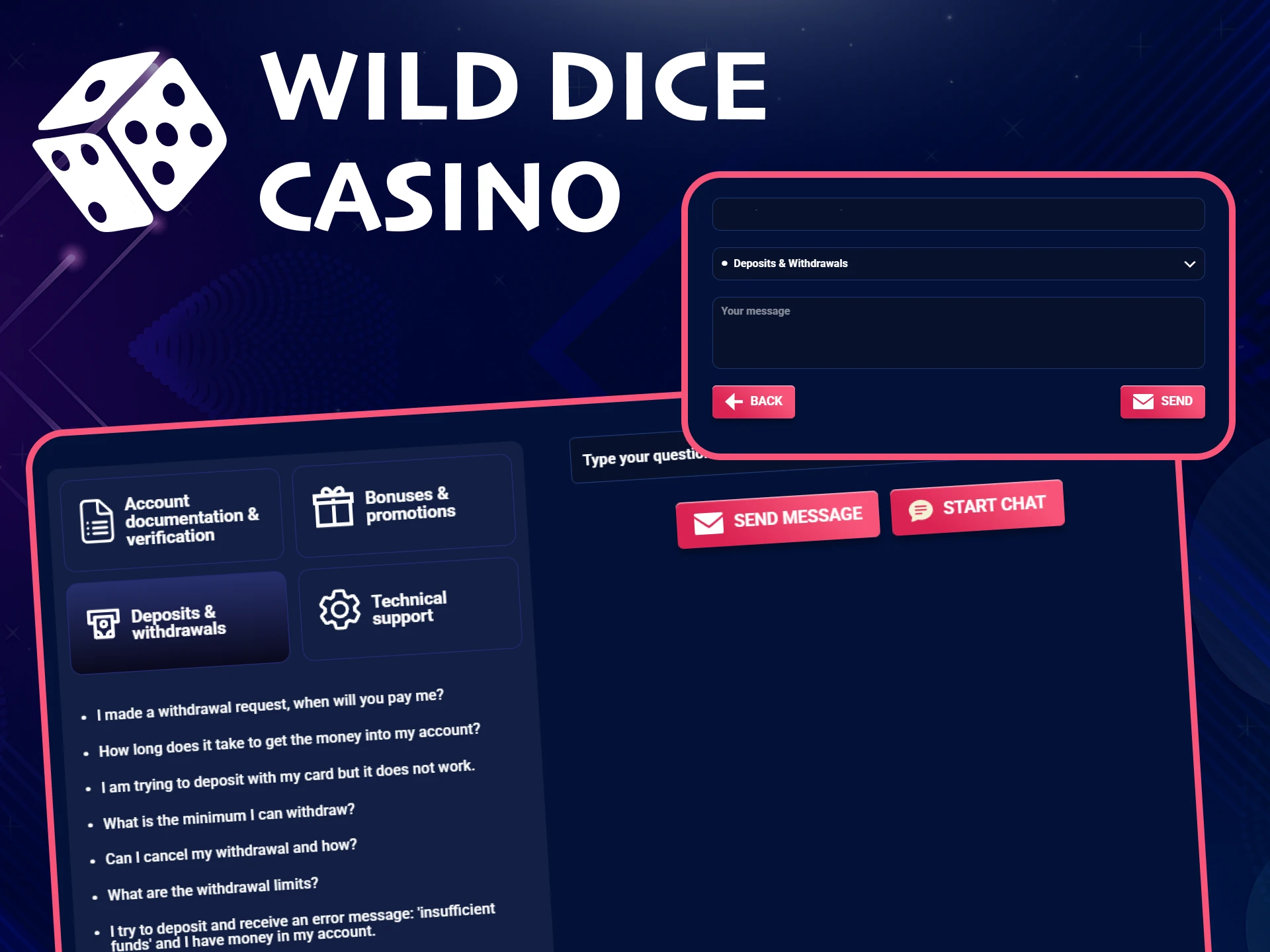If you have any questions regarding withdrawals, you can contact Wild Dice Casino support.